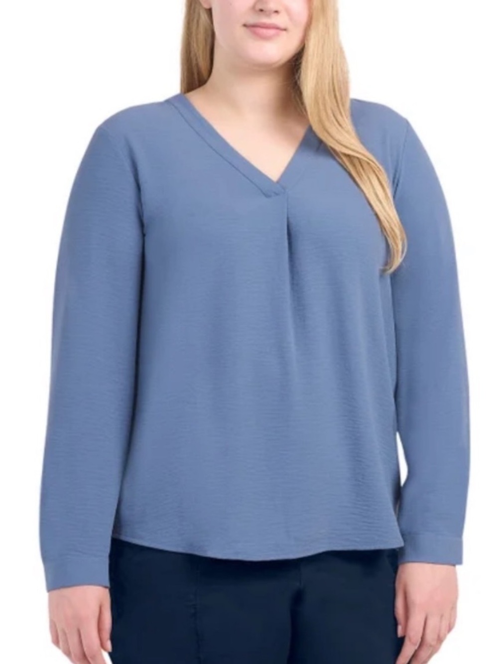 Dalia Long Sleeve Crepe Blouse in Wild Wind Blue Size XXL